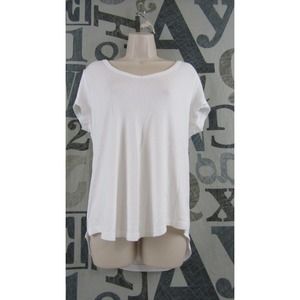 Willi Smith Designer White Shirttail V-Neck Top Women XL Pima Cotton Stretch